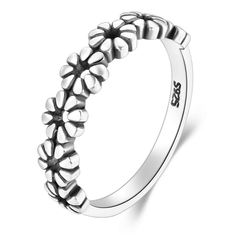 BORUO 925 Sterling Silver Ring, Daisy Flower Hawaiian High Polish Plain Dome Tarnish Resistant Comfort Fit Wedding Band Ring Size 10 - Image 1